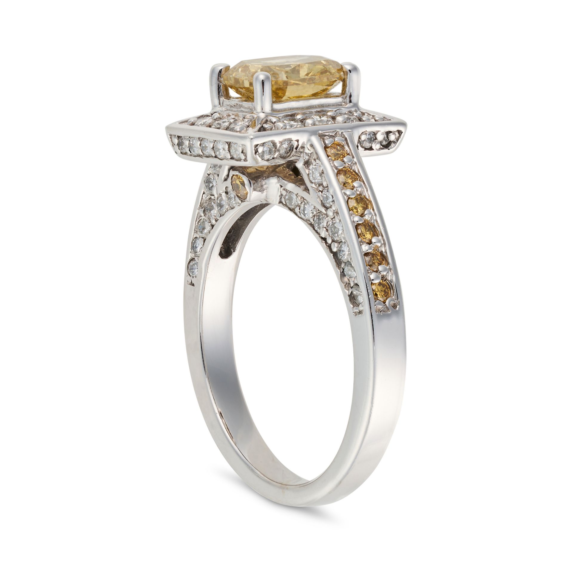 A NATURAL FANCY DEEP BROWNISH YELLOW AND WHITE DIAMOND RING set with a cut cornered rectangular m... - Image 2 of 2