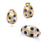 VAN CLEEF & ARPELS, A DIAMOND AND ENAMEL RING AND EARRINGS SUITE the bombe ring set with round br...