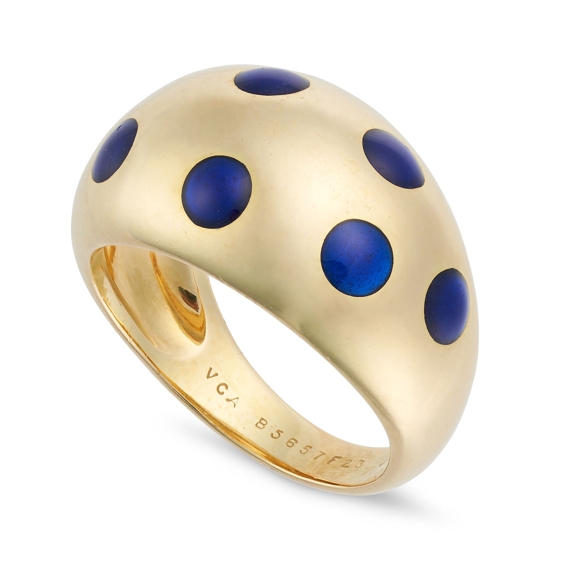 VAN CLEEF & ARPELS, AN ENAMEL BOMBE RING in 18ct yellow gold, the bombe ring accented by dots of ... - Image 2 of 2