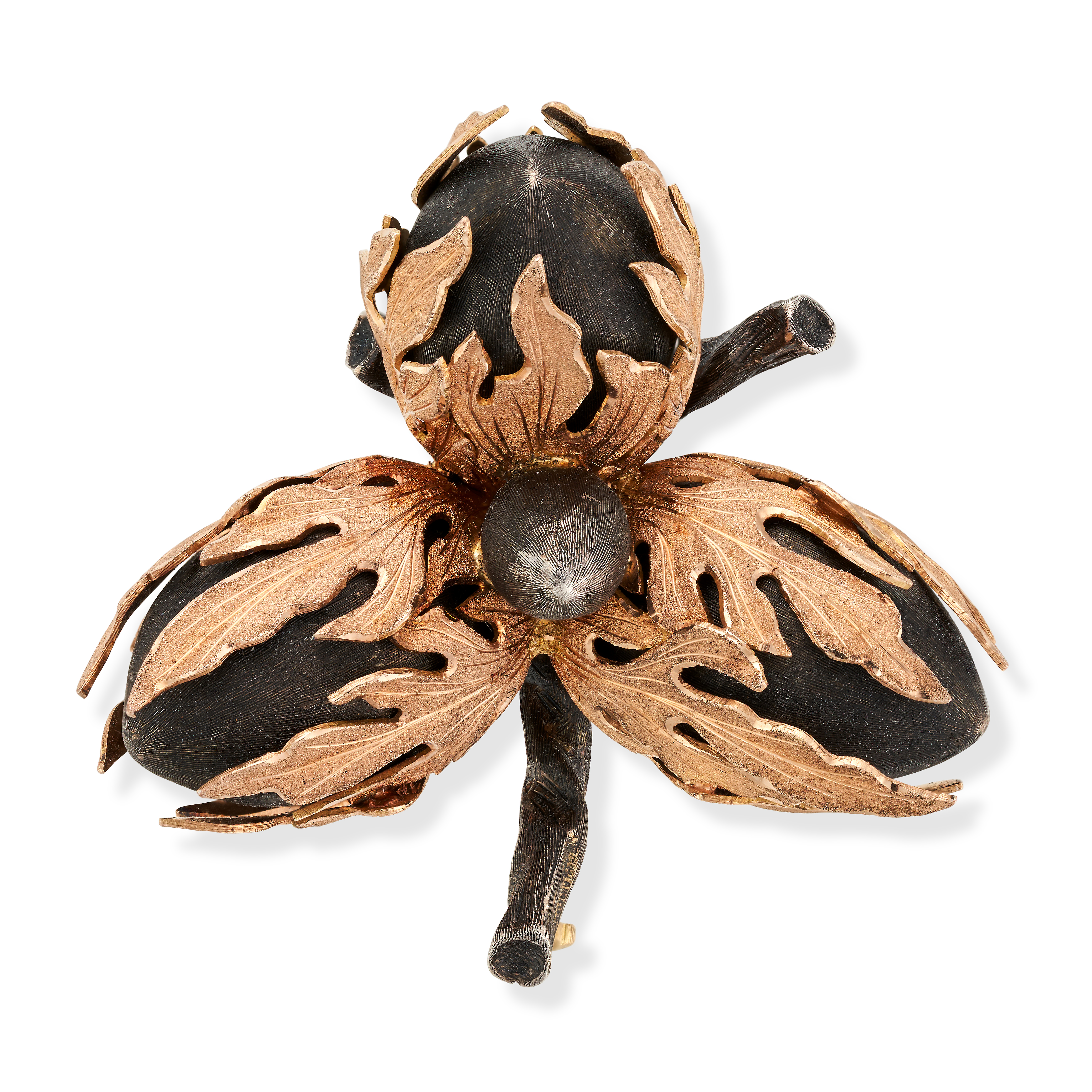 BUCCELLATI, A HAZELNUT BROOCH designed as a group of three hazelnuts, signed Buccellati, stamped ...