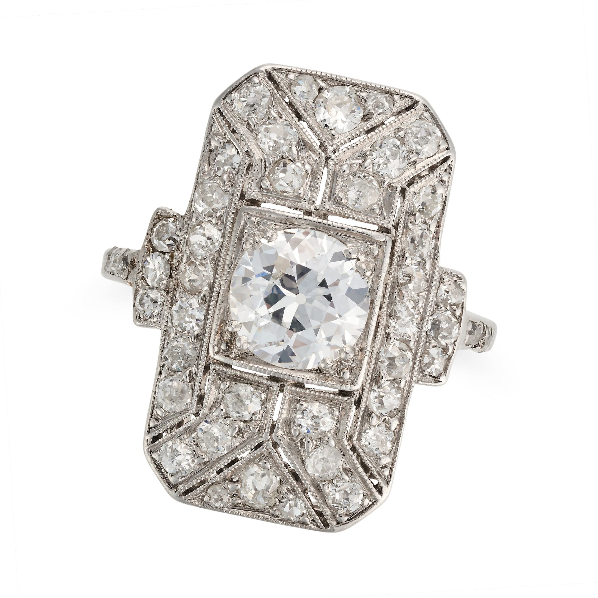 AN ANTIQUE DIAMOND DRESS RING the geometric pierced face set with an old European cut diamond of ...