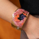 ANGELA CUMMINGS FOR TIFFANY & CO., A RHODOCHROSITE, CORAL, MOTHER OF PEARL AND JADE POPPY BANGLE ...