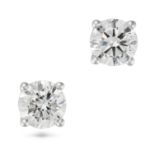 A PAIR OF 3.47 CARAT DIAMOND STUD EARRINGS each set with a round brilliant cut diamond, the diamo...