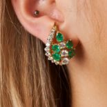 A PAIR OF EMERALD AND DIAMOND PAISLEY EARRINGS each set with pear cut emeralds and round brillian...