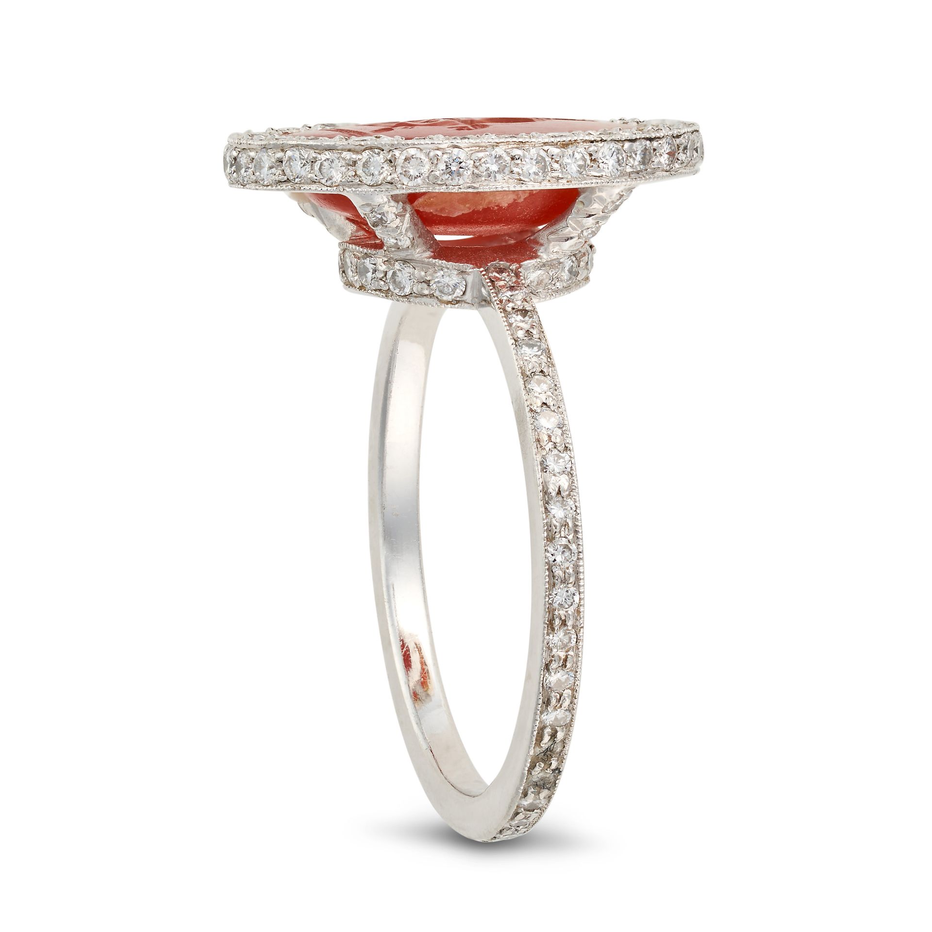 A CARNELIAN AND DIAMOND INTAGLIO RING set with an oval carnelian intaglio carved to depict a clas... - Image 2 of 2