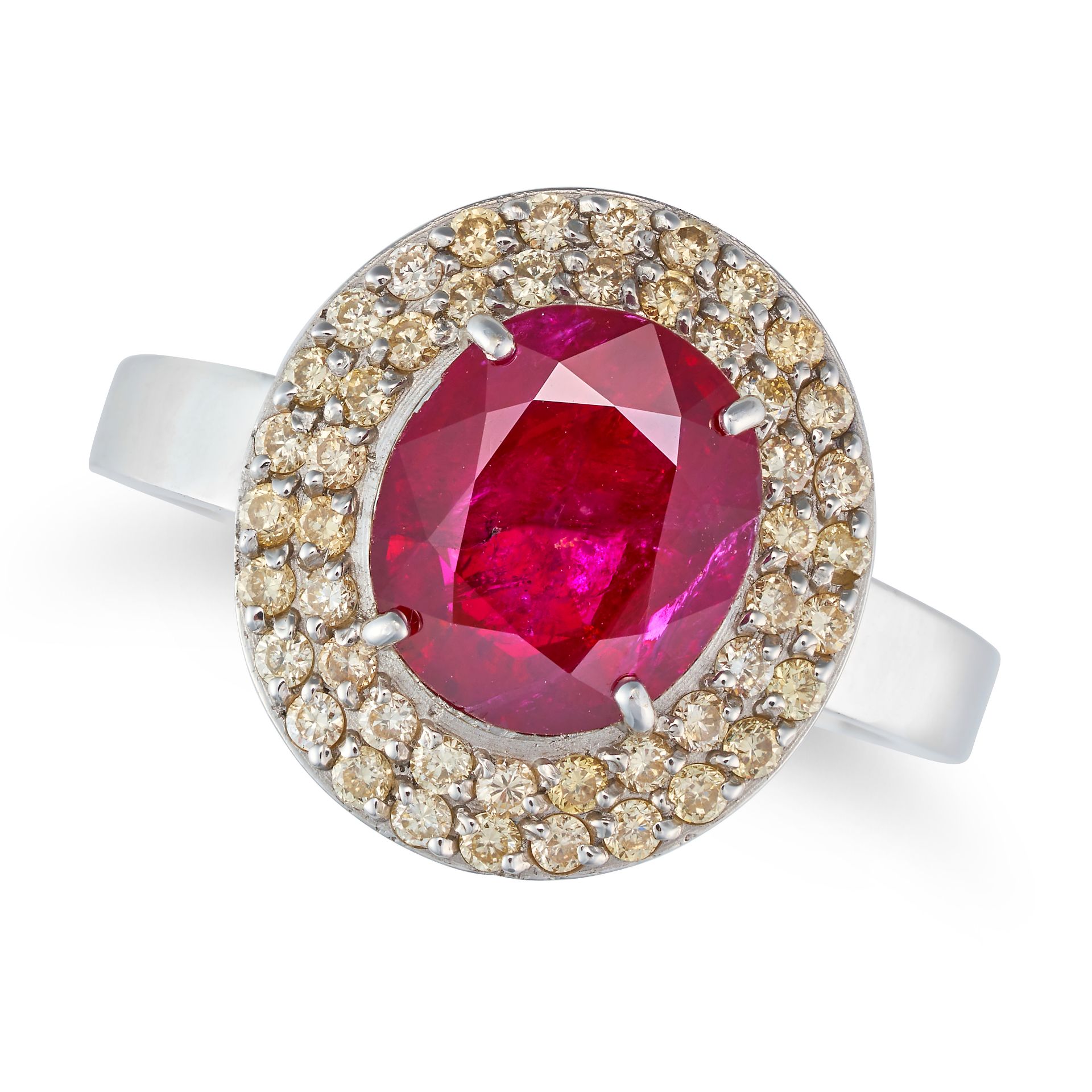 A 2.52 CARAT BURMA NO HEAT RUBY AND DIAMOND RING in 18ct white gold, set with an oval cut ruby of... - Image 2 of 2