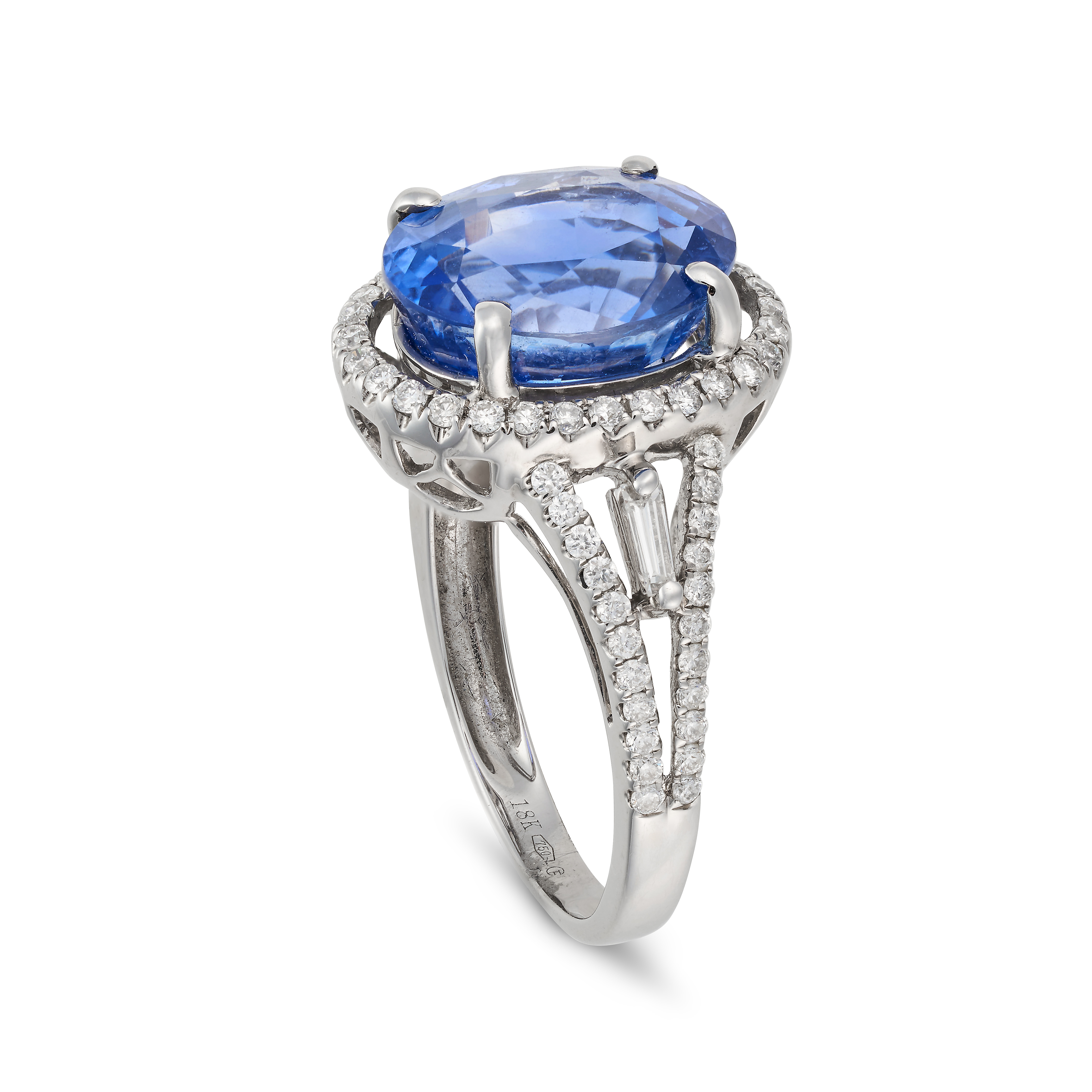 A FINE 7.12 CARAT CEYLON NO HEAT SAPPHIRE AND DIAMOND RING set with an oval cut sapphire of 7.12 ... - Image 2 of 2