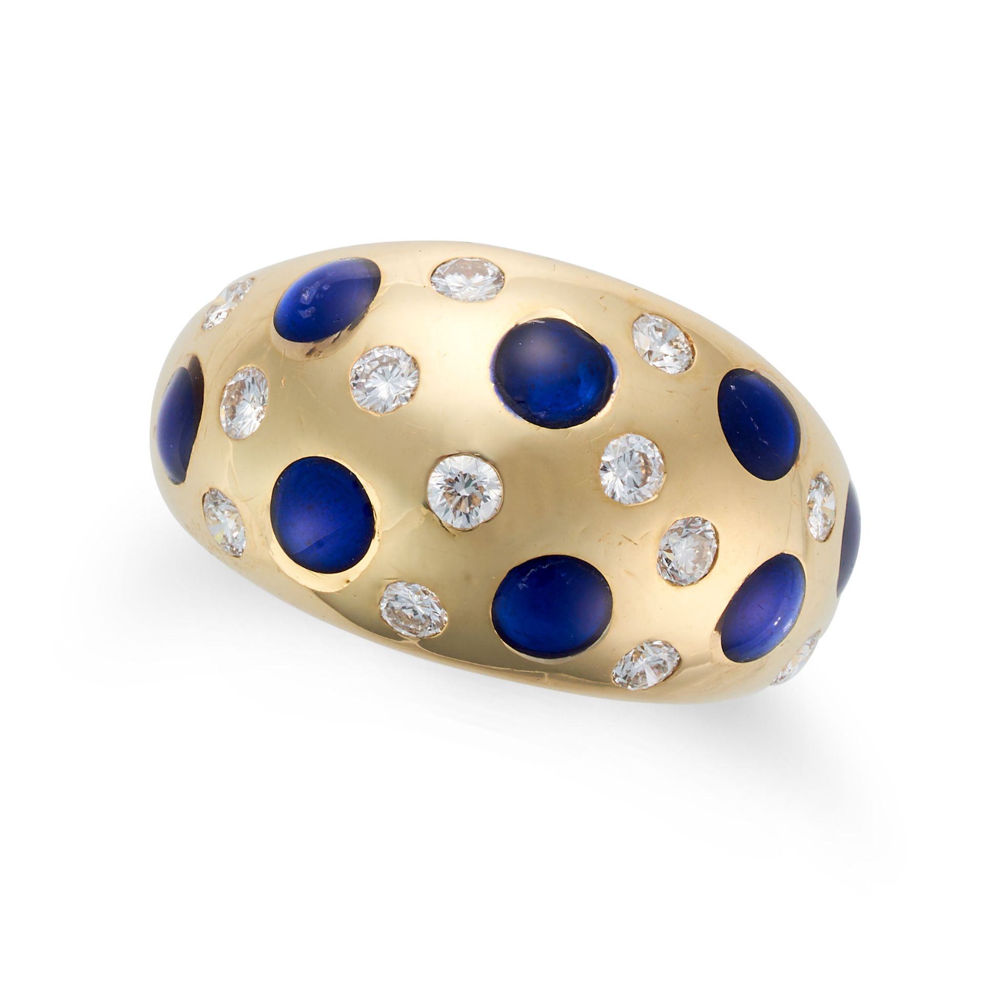 VAN CLEEF & ARPELS, A DIAMOND AND ENAMEL RING AND EARRINGS SUITE the bombe ring set with round br... - Image 3 of 4