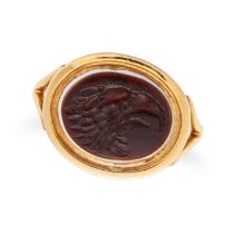 AN ANTIQUE BANDED AGATE INTAGLIO RING set with an oval banded agate intaglio carved to depict an ...