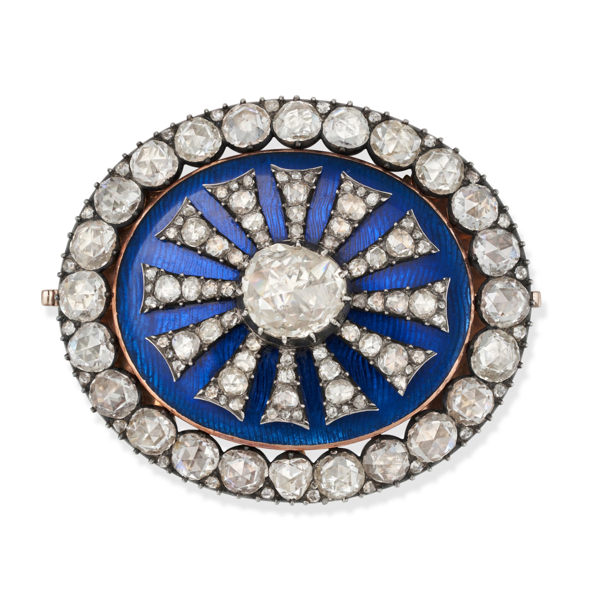 AN IMPORTANT ANTIQUE DIAMOND AND ENAMEL BROOCH, LATE 18TH CENTURY in yellow gold, set to the cent...