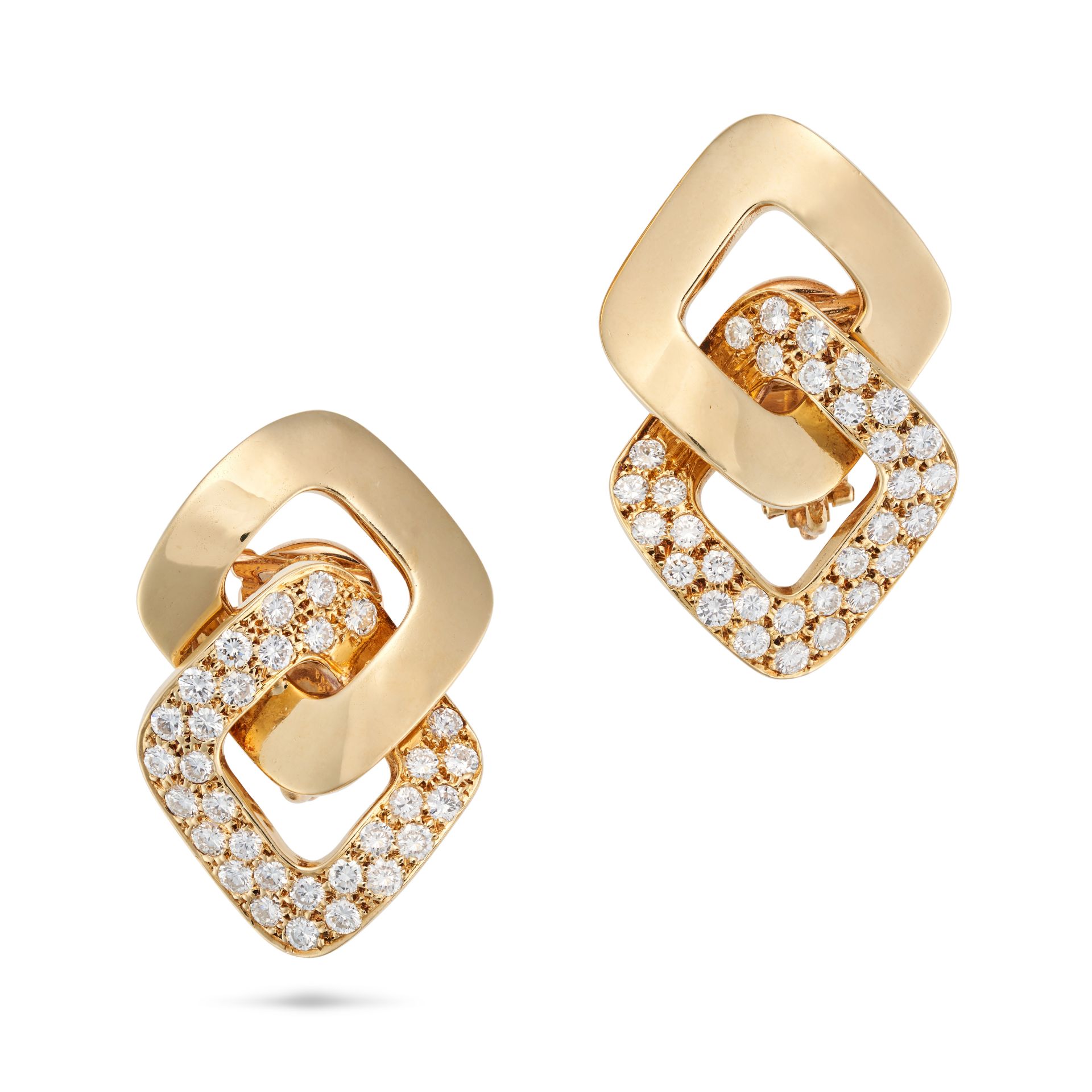 VOURAKIS, A PAIR OF DIAMOND CLIP EARRINGS each comprising two stylised interlocking links, one pa...