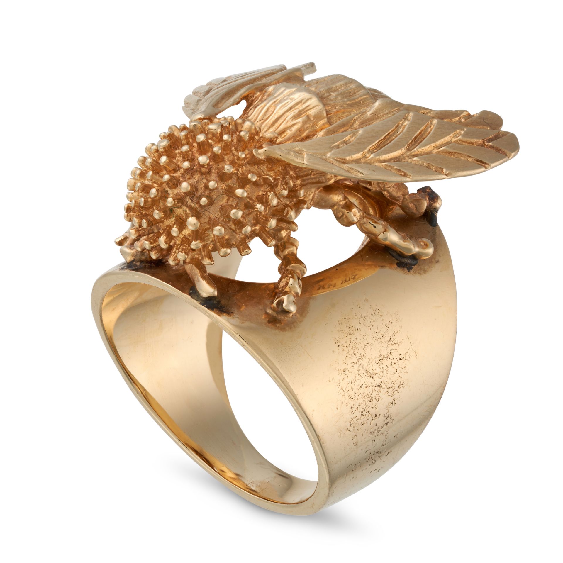 A BUMBLE BEE RING the tapering band with an applied bumble bee motif, no assay marks, size N / 6.... - Image 2 of 2