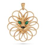 VAN CLEEF & ARPELS, A CHRYSOPRASE AND ONYX LION BROOCH / PENDANT in 18ct yellow gold, the openwor...