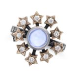 SOLANGE AZAGURY-PARTRIDGE, A MOONSTONE AND DIAMOND MOON AND STARS SPINNER RING in 18ct blackened ...