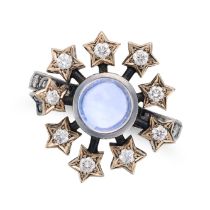 SOLANGE AZAGURY-PARTRIDGE, A MOONSTONE AND DIAMOND MOON AND STARS SPINNER RING in 18ct blackened ...