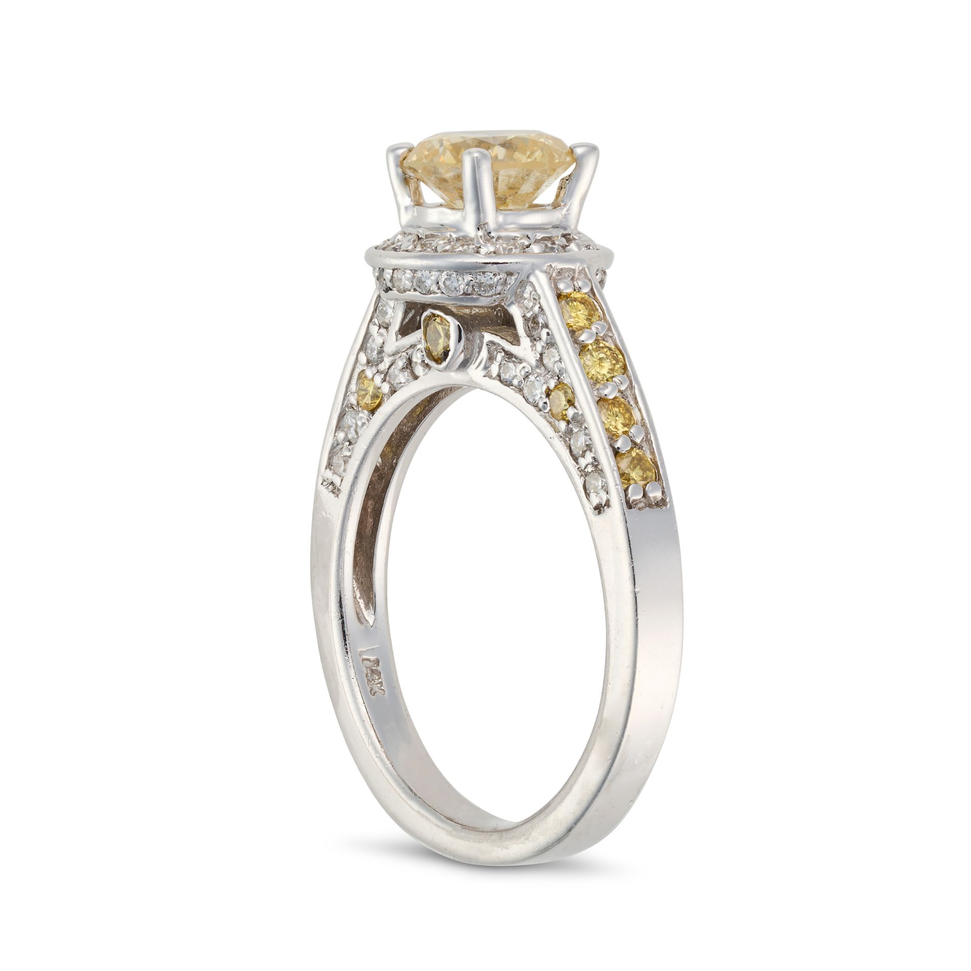 A NATURAL FANCY ORANGY YELLOW AND WHITE DIAMOND RING set with a round brilliant cut diamond of 1.... - Image 2 of 2