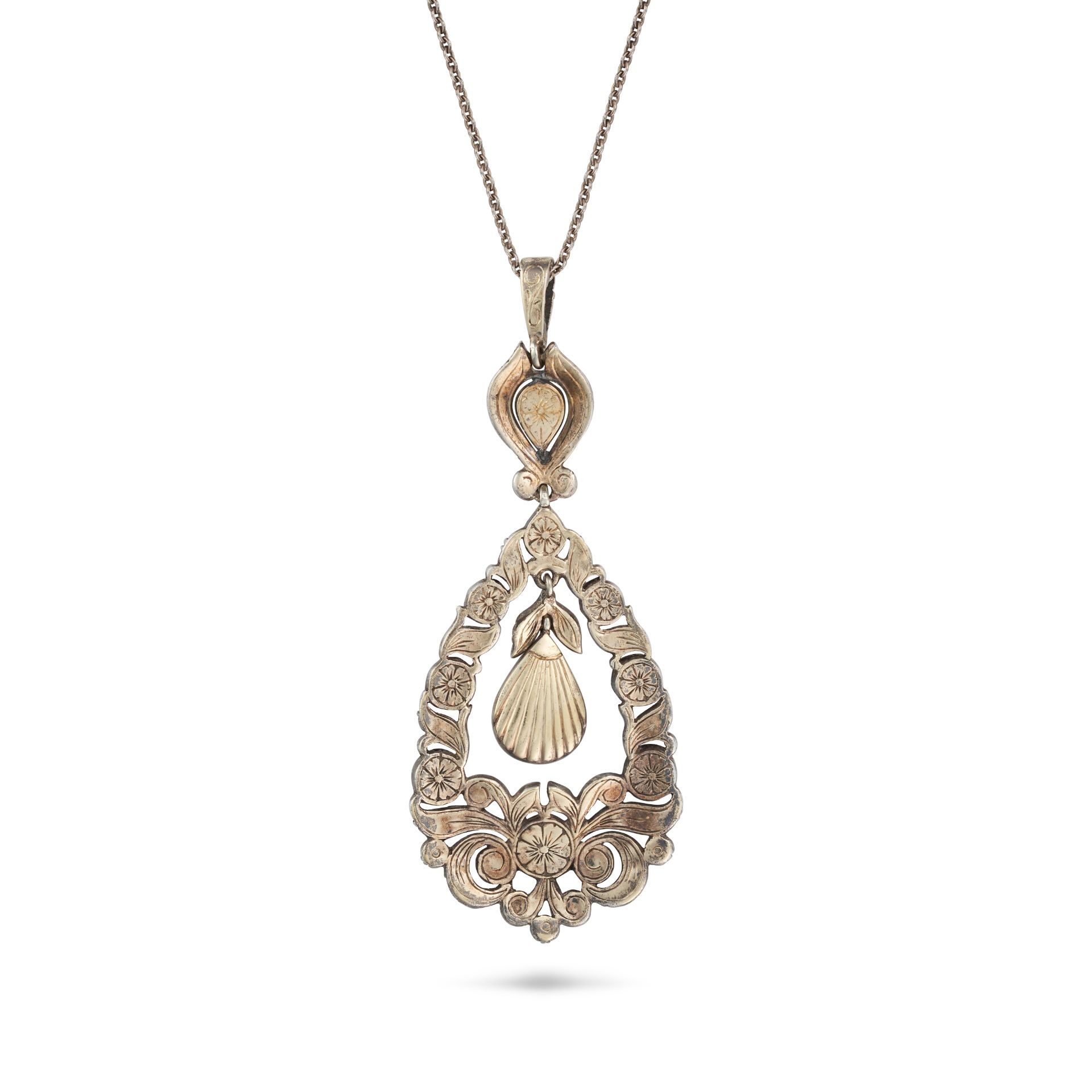 AN ANTIQUE DIAMOND PENDANT NECKLACE the pear shaped pendant set throughout with rose cut diamonds... - Bild 2 aus 2