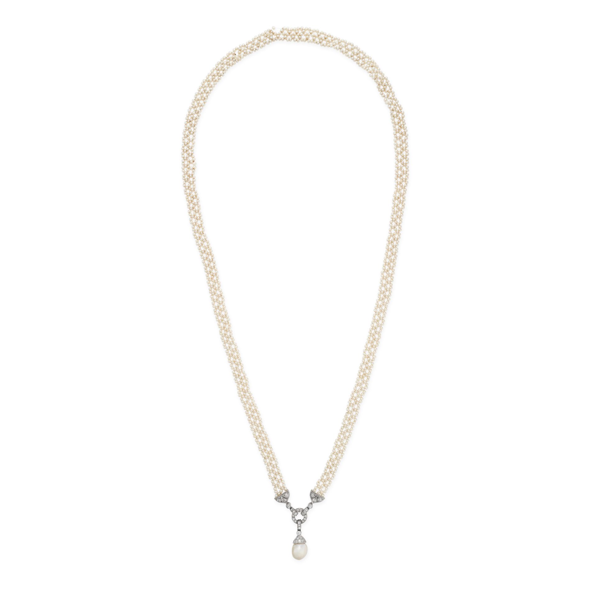 A PEARL AND DIAMOND SAUTOIR NECKLACE the necklace set throughout with seed pearls accented by old... - Image 2 of 2