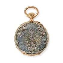 AN ANTIQUE FRENCH DIAMOND AND ENAMEL FOB WATCH in 18ct yellow gold, the silvered dial with painte...
