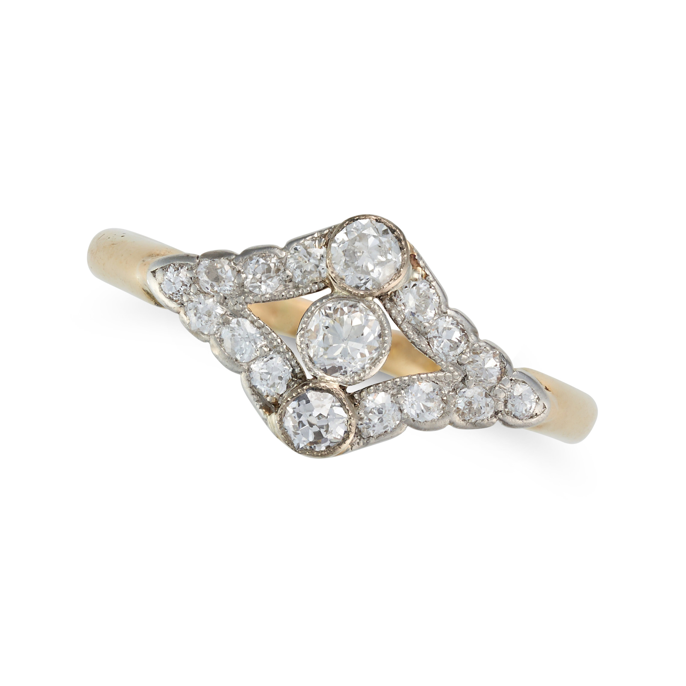 A DIAMOND DRESS RING set throughout with old cut diamonds, stamped 18CT, size K1/2 / 5.5, 2.5g.