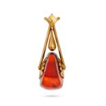 AN ANTIQUE AMBER DROP PENDANT in yellow gold, the tapering pendant with an articulated polished a...