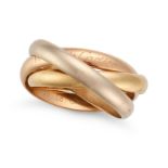 CARTIER, A LES MUST DE CARTIER TRINITY RING in 18ct white, rose and yellow gold, comprising three...