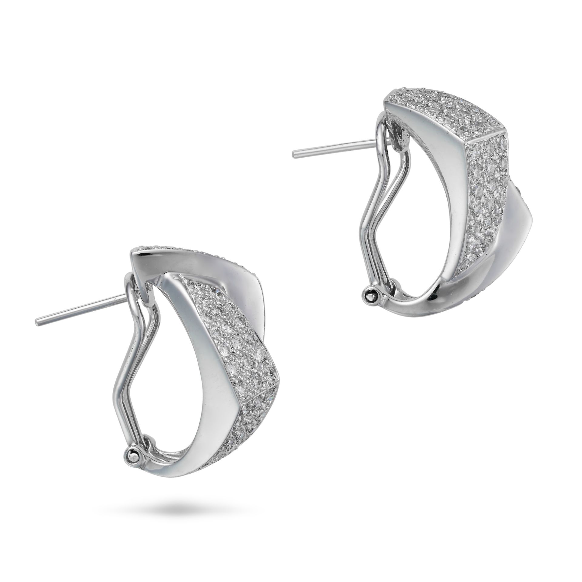 A PAIR OF DIAMOND HOOP EARRINGS each designed as a stylised hoop pave set with round brilliant cu... - Image 2 of 2