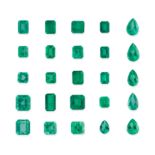 A COLLECTION OF UNMOUNTED EMERALDS octagonal step and pear cut, all totalling approximately 10.90...