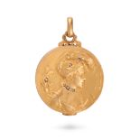 AN ANTIQUE ART NOUVEAU FRENCH DIAMOND LOCKET / PENDANT in 18ct yellow gold, the circular pendant ...