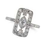 A DIAMOND DRESS RING the openwork geometric face set with a marquise cut diamond and accented by ...