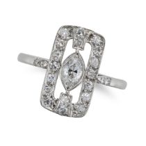 A DIAMOND DRESS RING the openwork geometric face set with a marquise cut diamond and accented by ...