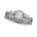 A D COLOUR DIAMOND RING set with a round brilliant cut diamond of 0.75 carats in a border of roun...