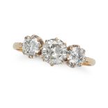A DIAMOND THREE STONE RING set with three round brilliant cut diamonds, the diamonds all totallin...