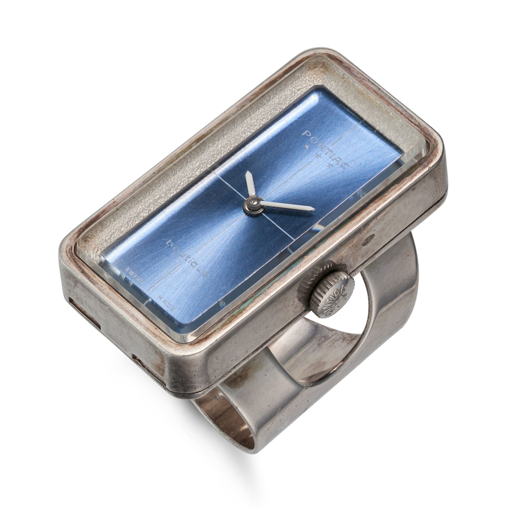 NO RESERVE - PONTIAC, A WATCH RING comprising a rectangular blue dial with white hands, signed PO... - Bild 2 aus 2