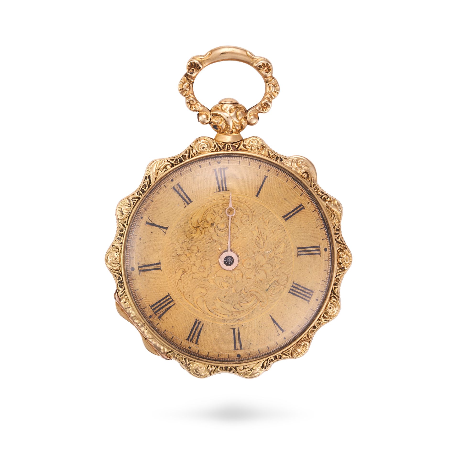 AN ANTIQUE FRENCH SWISS ENAMEL FOB WATCH gold dial with Roman numerals, the reverse decorated wit... - Image 2 of 2
