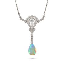 AN OPAL AND DIAMOND PENDANT NECKLACE the pendant set throughout with old European and single cut ...