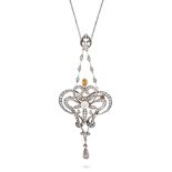 A FANCY COLOURED DIAMOND PENDANT NECKLACE / BROOCH in platinum and gold, comprising a pendant sus...