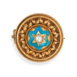 AN ANTIQUE PEARL AND ENAMEL BROOCH the domed brooch set with a pearl within a star shaped border ...
