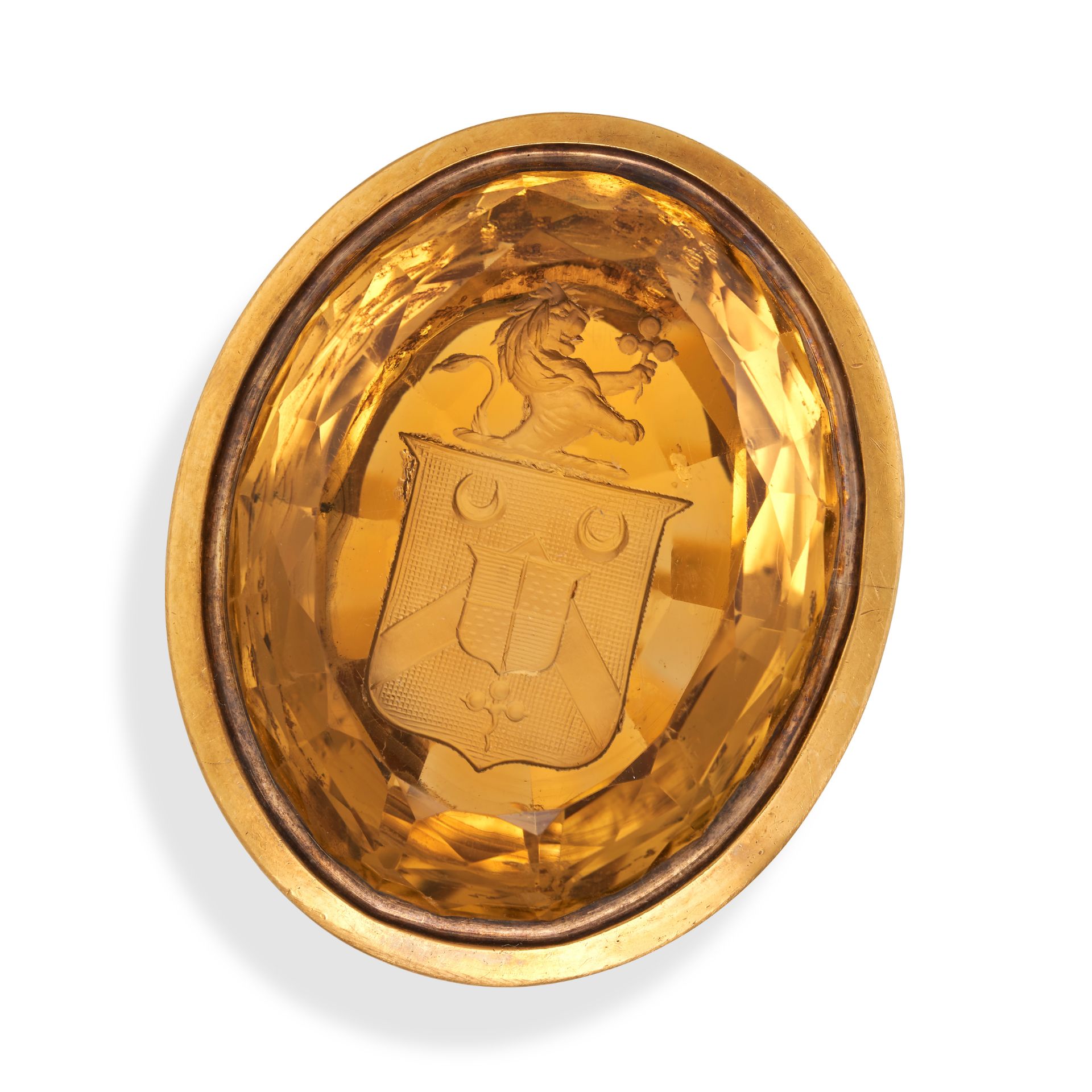 A LARGE ANTIQUE CITRINE INTAGLIO RING in 18ct yellow gold, set with an oval mixed cut citrine car... - Image 2 of 2