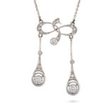 A DIAMOND NEGLIGEE NECKLACE the scrolling pendant set with rose and round brilliant cut diamonds,...