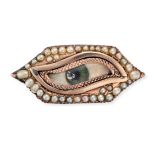 AN ANTIQUE PEARL LOVER'S EYE BROOCH the brooch designed as a painted eye in a border of seed pear...