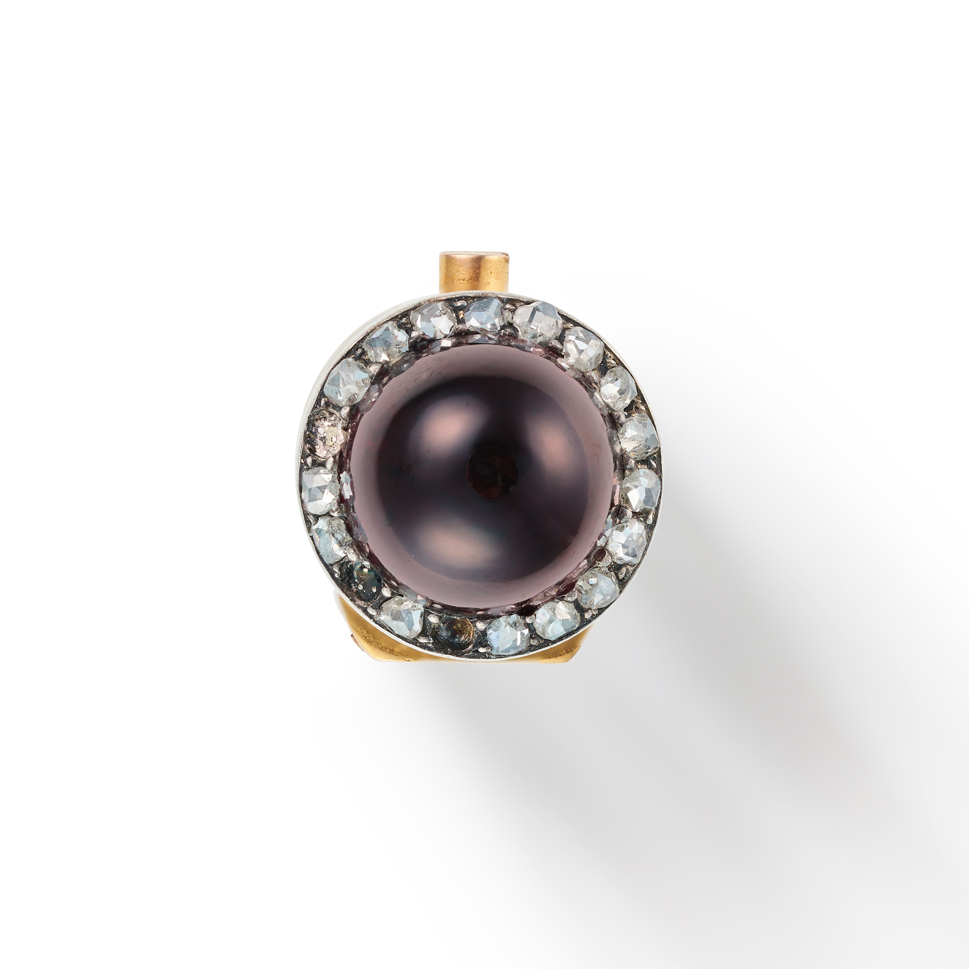 AN ANTIQUE GARNET AND DIAMOND SCENT BOTTLE the hinged lid set with a round cabochon garnet in a b... - Image 2 of 2