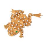 AN EMERALD TOAD BROOCH designed as a toad, the eyes set with round cabochon emeralds, stamped 750...
