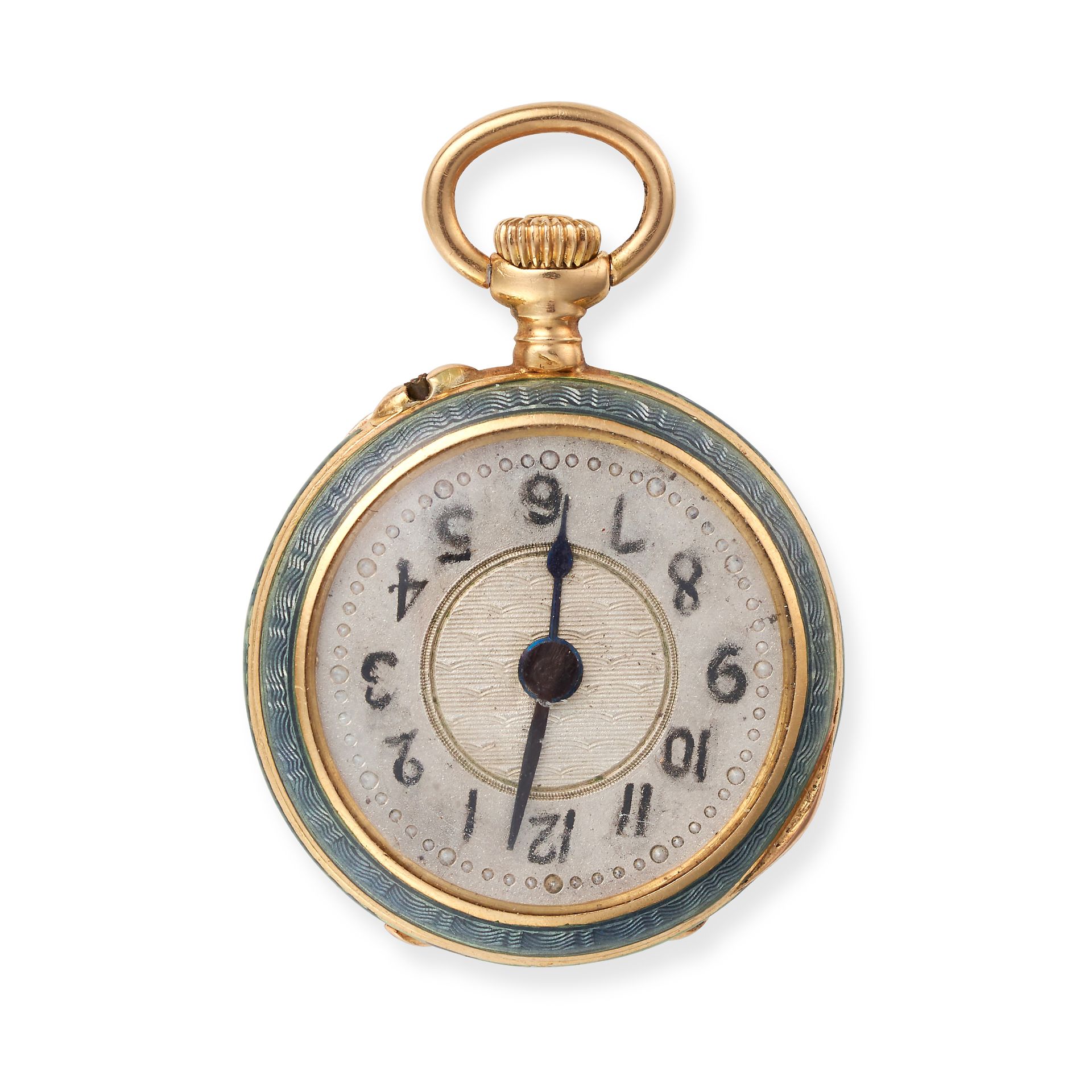 AN ANTIQUE FRENCH DIAMOND AND ENAMEL FOB WATCH in 18ct yellow gold, the silvered dial with painte... - Bild 2 aus 2