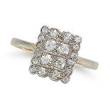 A DIAMOND DRESS RING the rectangular face set throughout with old and round cut diamonds, the dia...