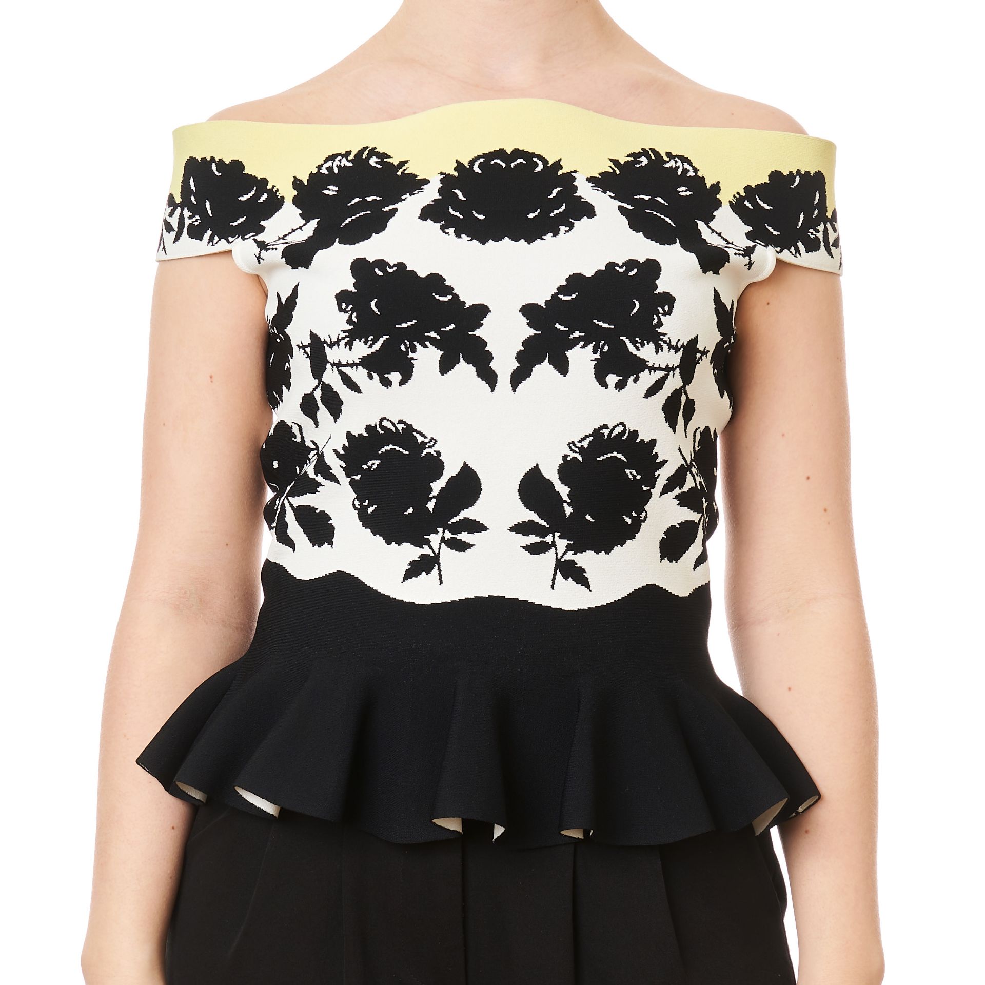 NO RESERVE ALEXANDER MCQUEEN FLORAL PRINTED OFF-SHOULDER PEPLUM TOP