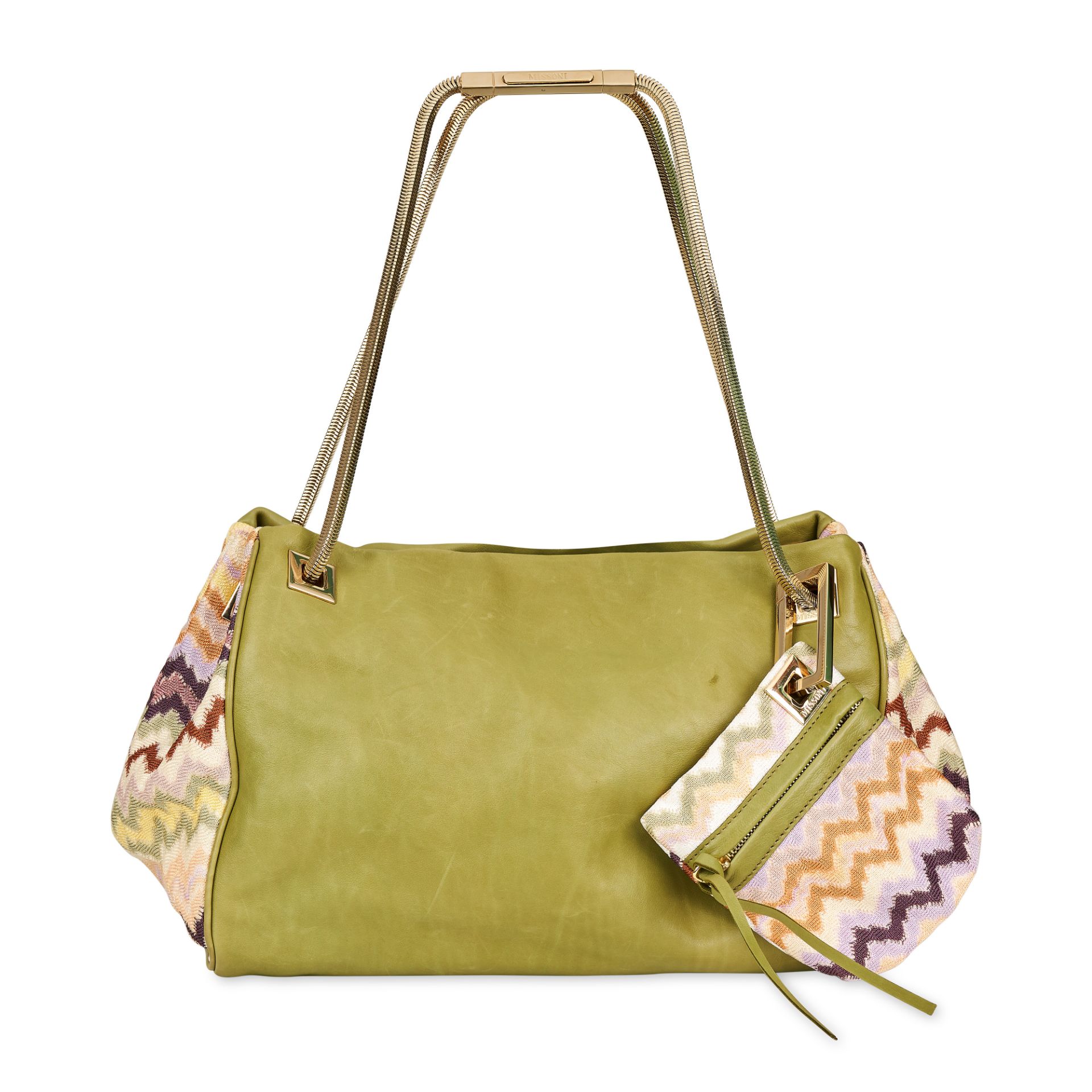 NO RESERVE MISSONI LEATHER AND CANVAS SHOULDER BAG