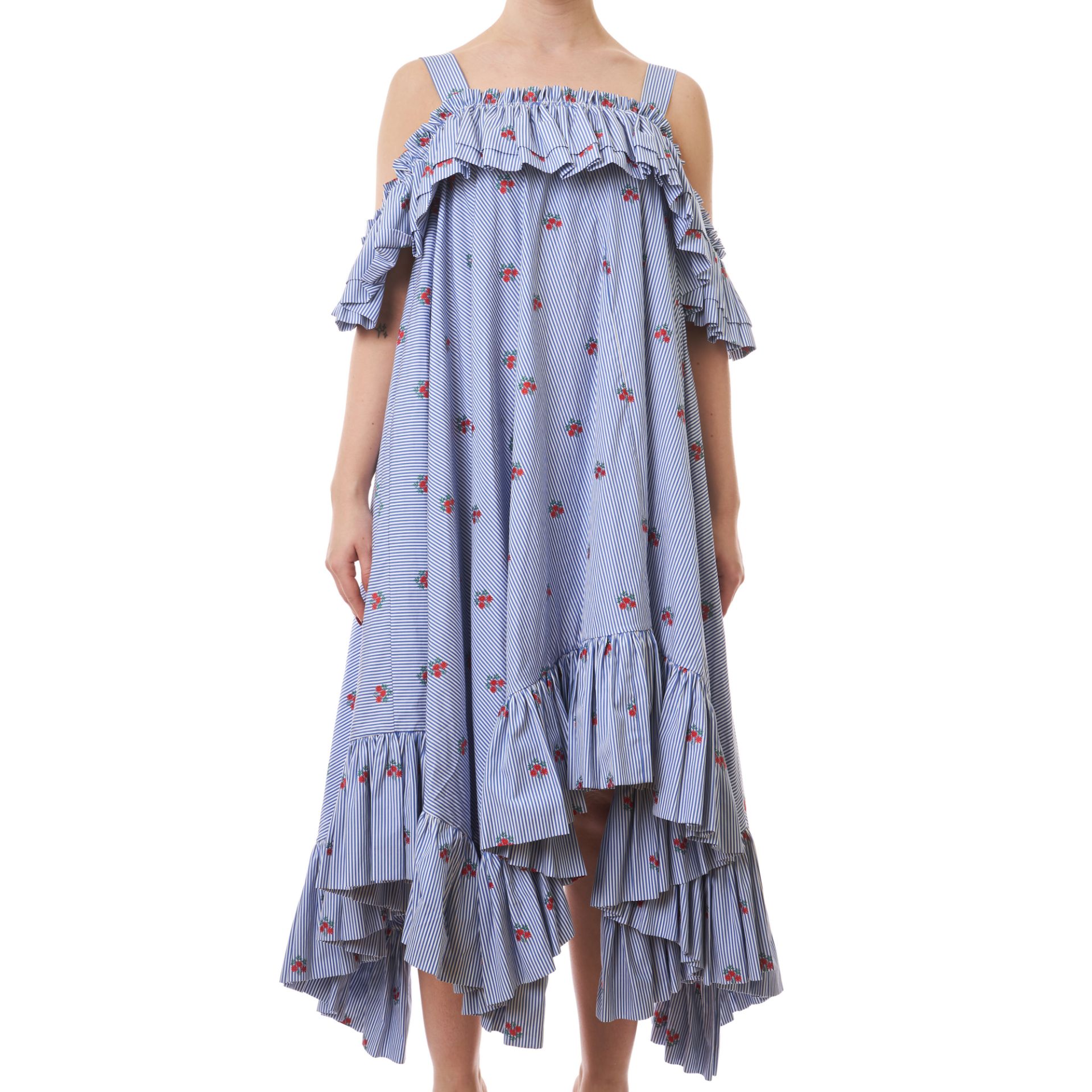 NO RESERVE ALEXANDER MCQUEEN STRIPED MAXI RUFFLE DRESS