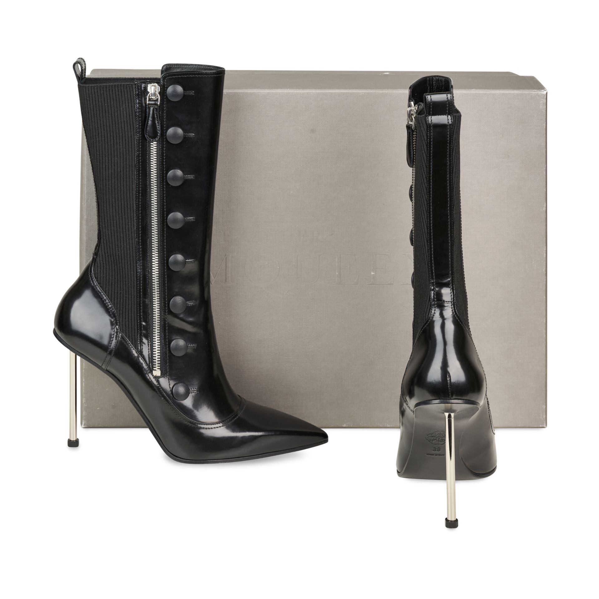 NO RESERVE ALEXANDER MCQUEEN PATENT LEATHER STILETTO HEEL BOOTS - Image 2 of 2