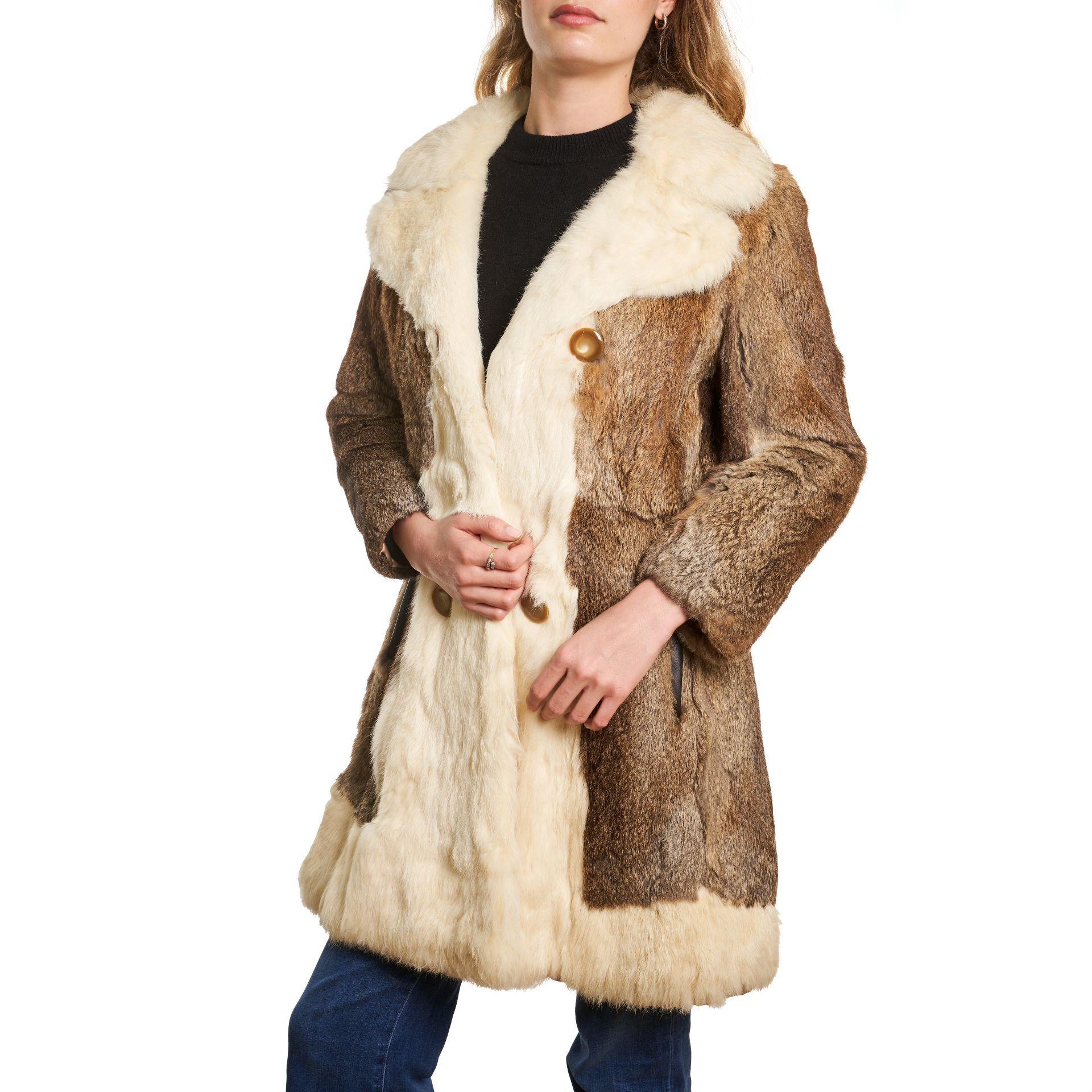 TWO TONE RABBIT FUR COAT